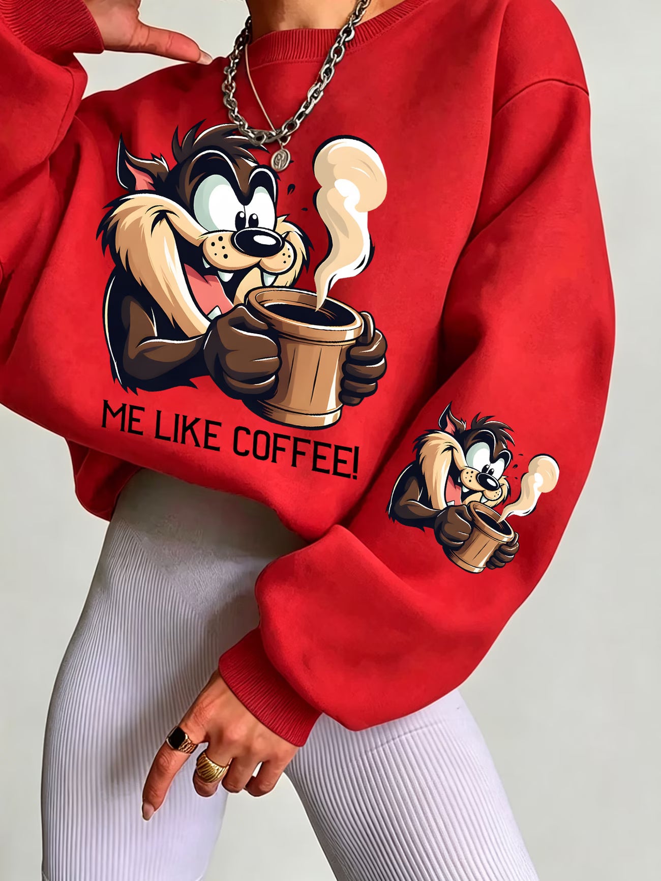 Looney Tunes Taz 'Me Like Coffee' Cartoon Print Crew Neck Sweatshirt