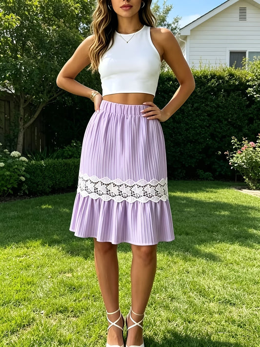 Lace Stitching Pleated Skirt
