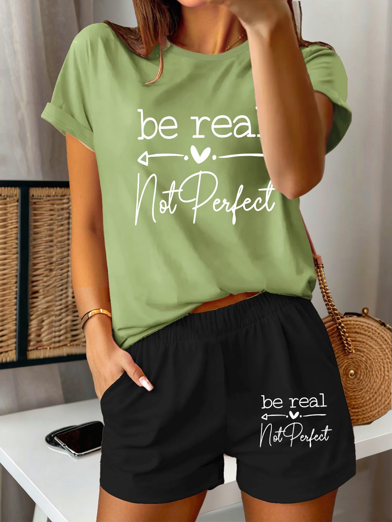 Be Real Not Perfect Loose-Fit Short-Sleeve Top & Shorts Set