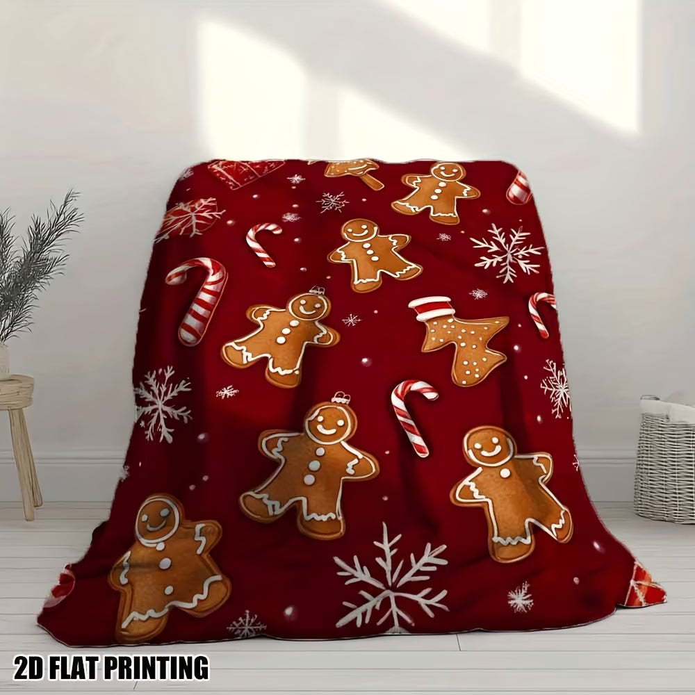 Christmas Gingerbread & Snowflake Fleece Blanket – Soft Warm All-Seasons Throw, Multi-Size