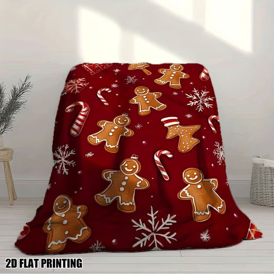 Christmas Gingerbread & Snowflake Fleece Blanket – Soft Warm All-Seasons Throw, Multi-Size