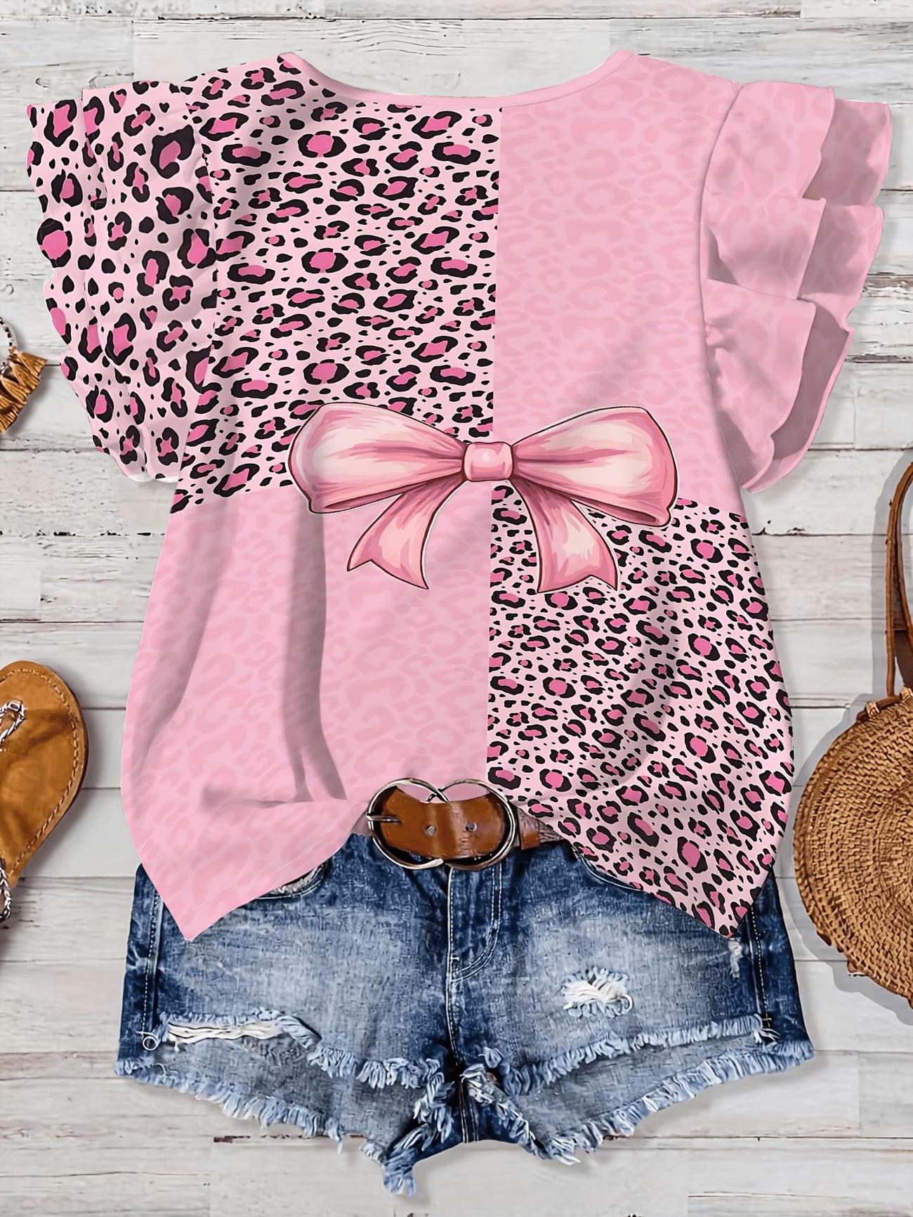 4-Grid Patchwork Pink Leopard Base with Sweet Cool Contrast,