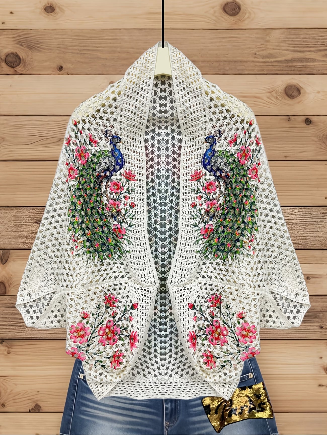 Women's V-Neck Hollow Cardigan | Retro Peacock Floral Knitwear