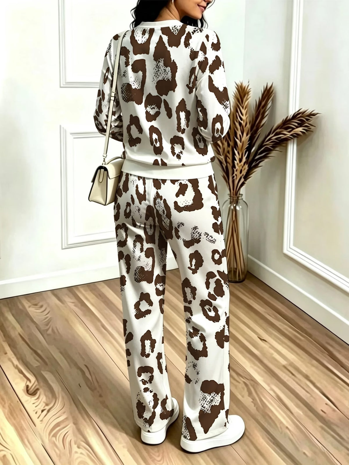 Women's Retro Leopard Print Trouser Set