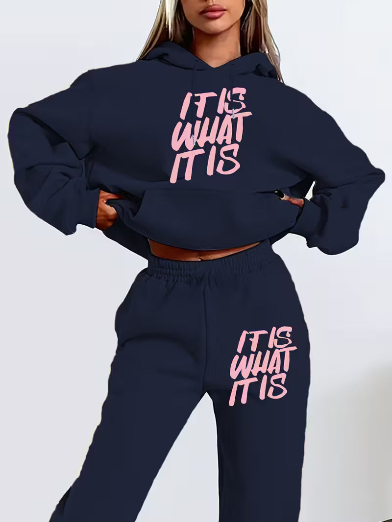 Women'S Letter Print Simple Hoodie & Sweatshirt Set