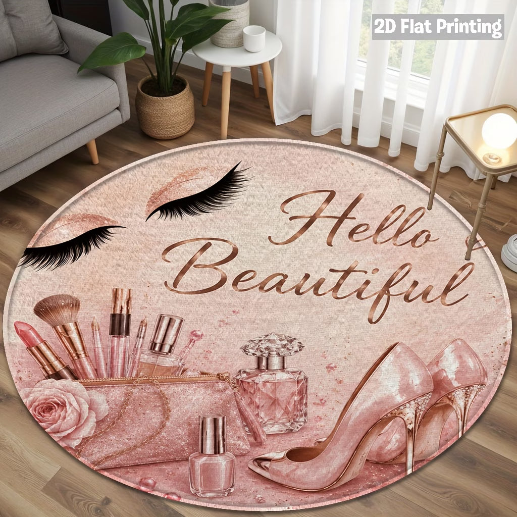 Pink Glam Round Floor Mat – Non-Slip Flat Rug for Bedroom & Bathroom