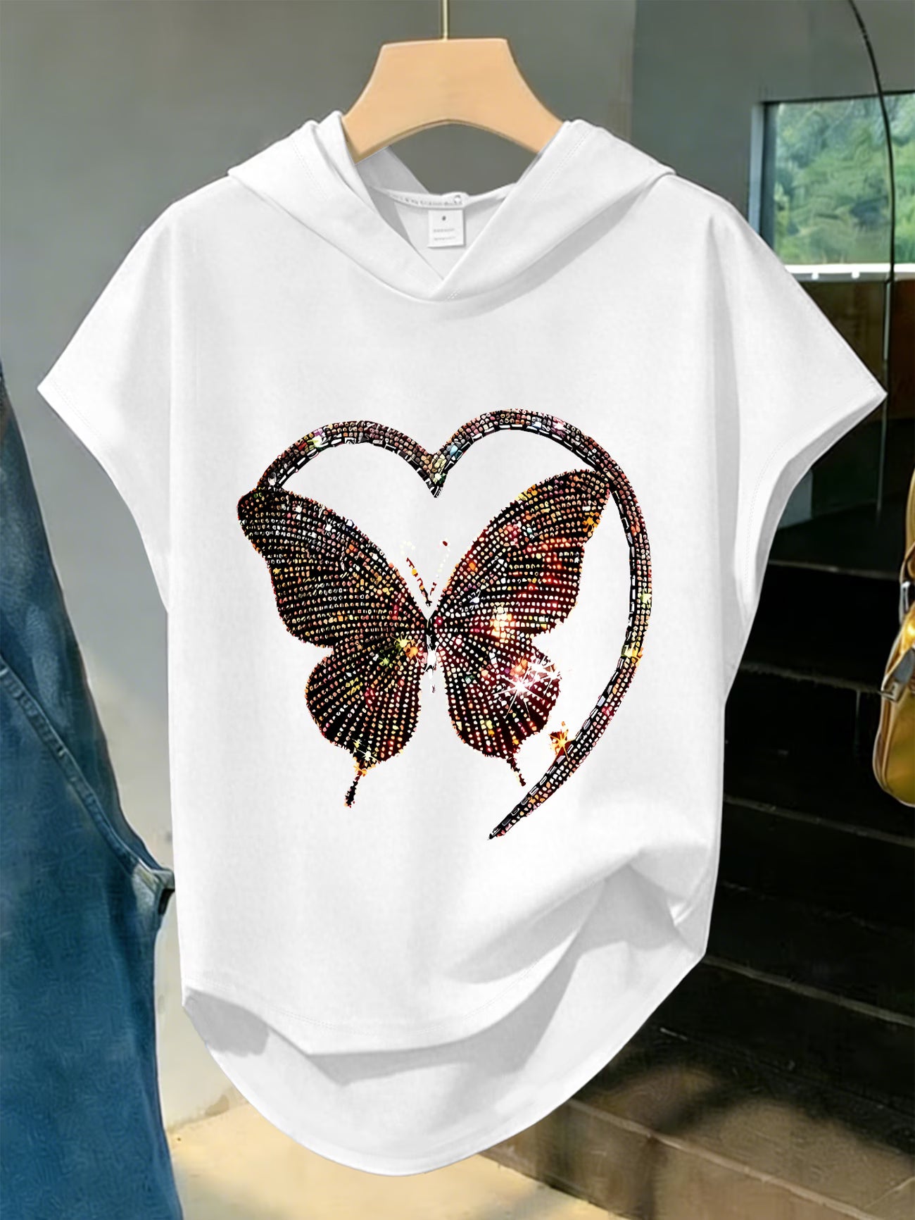Women's Glitter Bow & Heart Print Hoodie