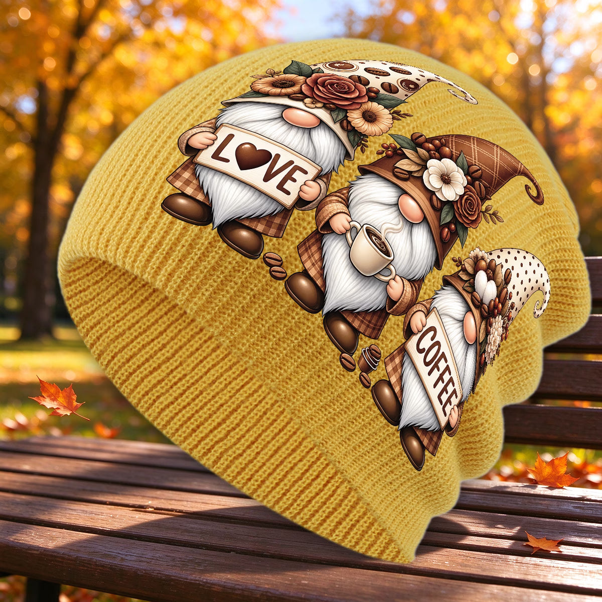 Coffee-Themed Gnome Print Unisex Winter Beanie