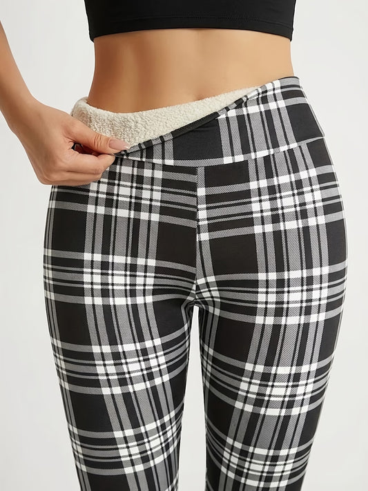 Women's High-Waist Fleece-Lined Leggings, Thick Warm Stretch Trousers