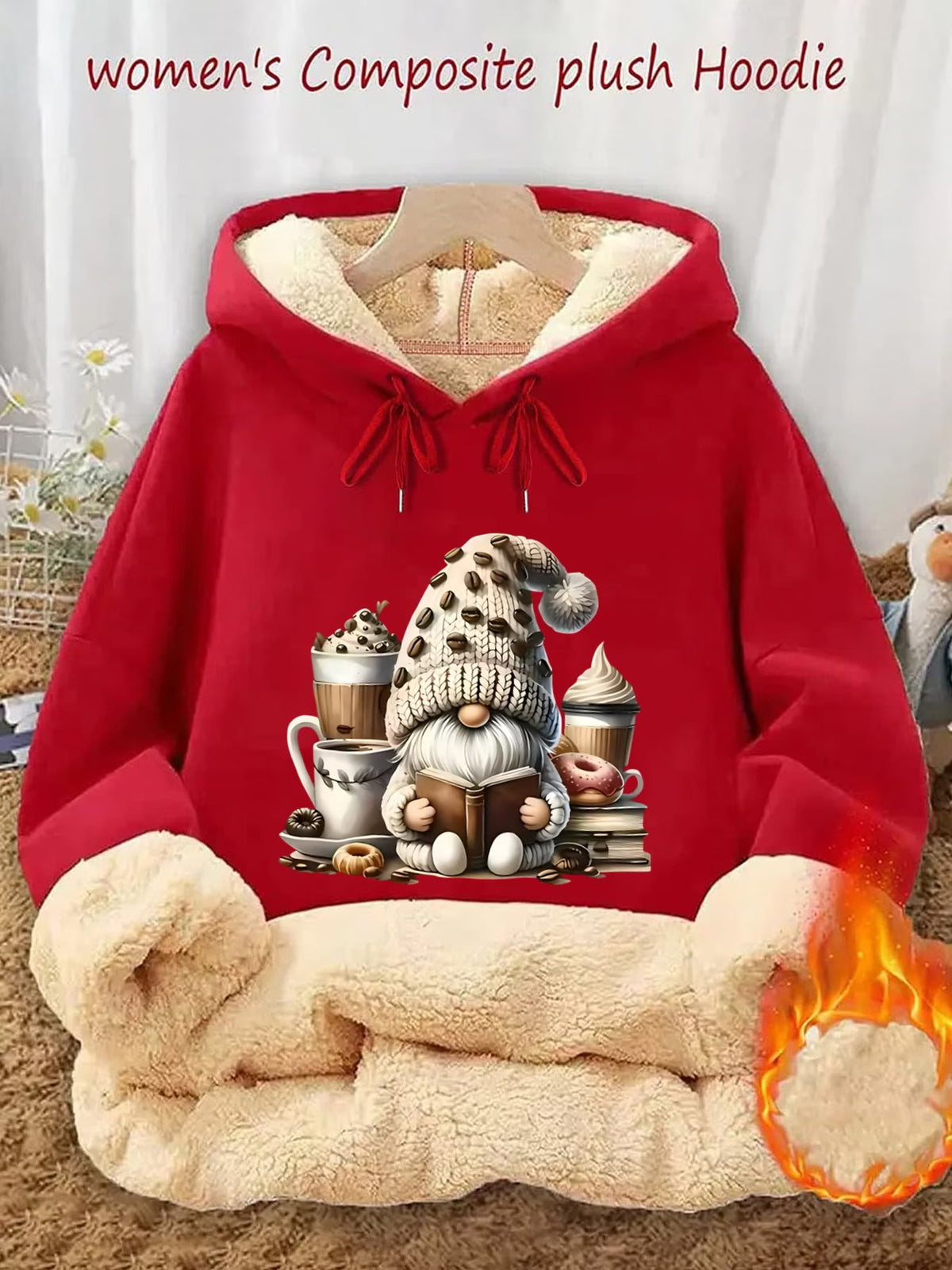 Women's Thick Fleece-Lined Drawstring Hoodie with Pockets