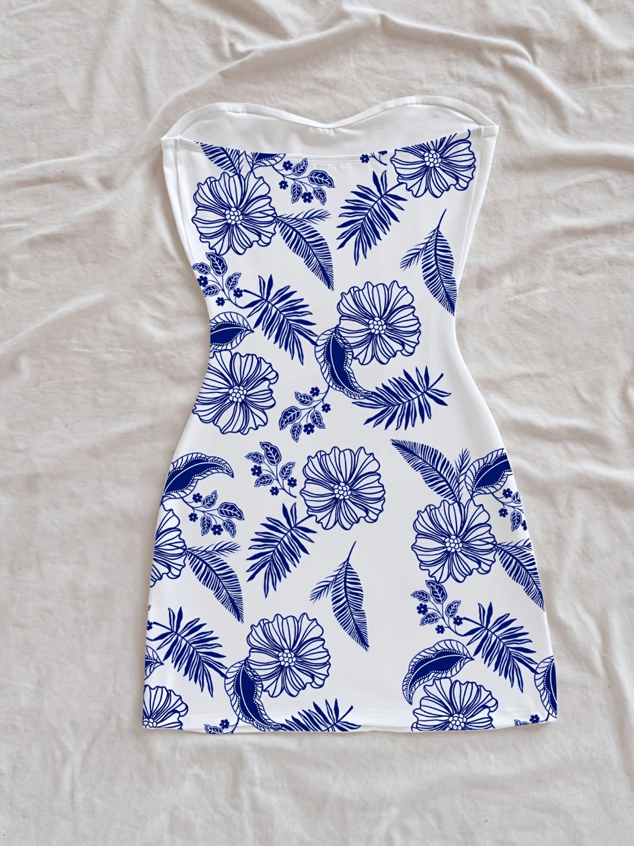 Women's Ribbed Strapless Floral Mini Dress