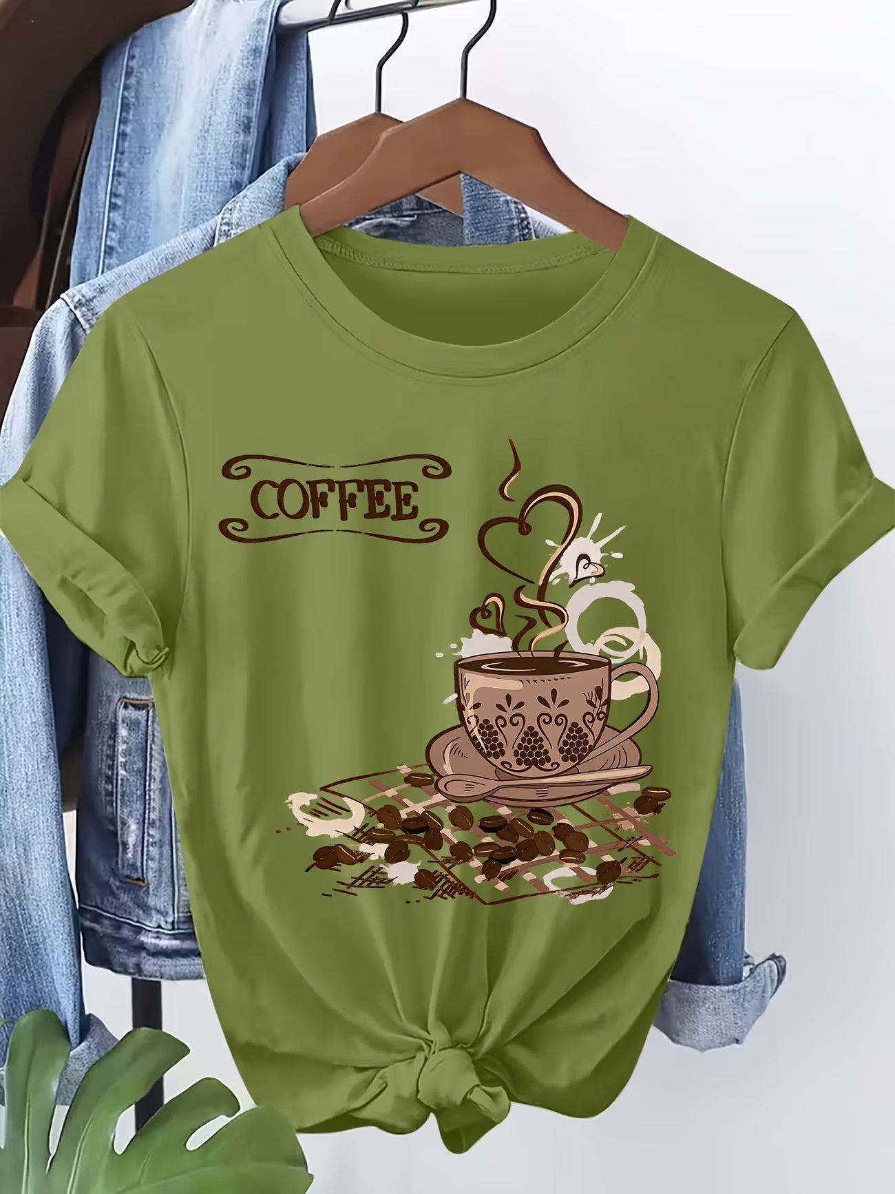 Women's Short-Sleeve T-Shirt – Vintage Coffee Cup Heart Print