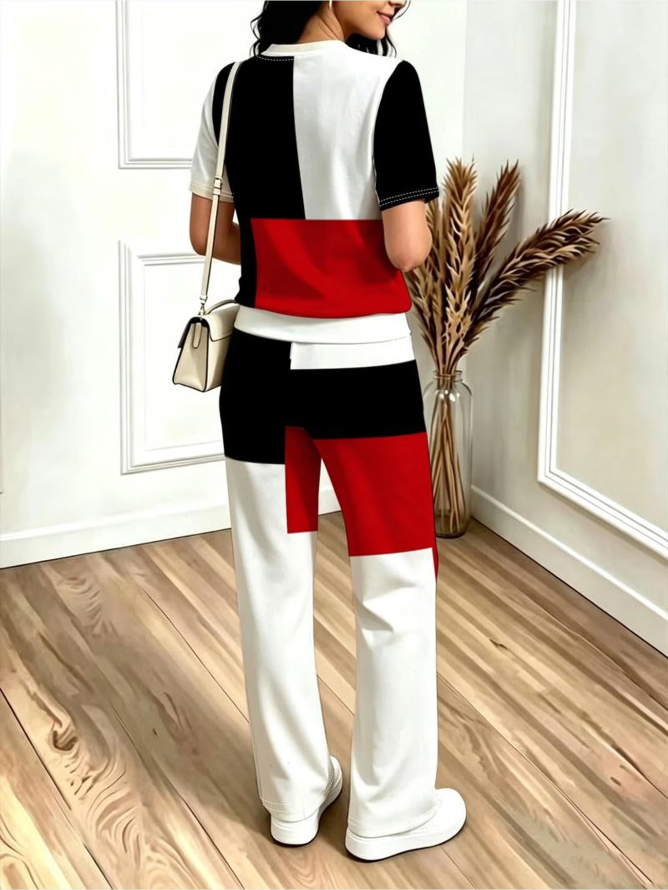 Women's 2-Piece Fashion Set – Round Neck T-Shirt & Elastic Waist Pants