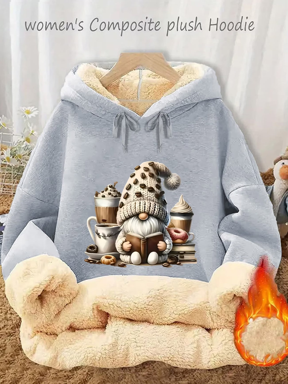 Women's Thick Fleece-Lined Drawstring Hoodie with Pockets