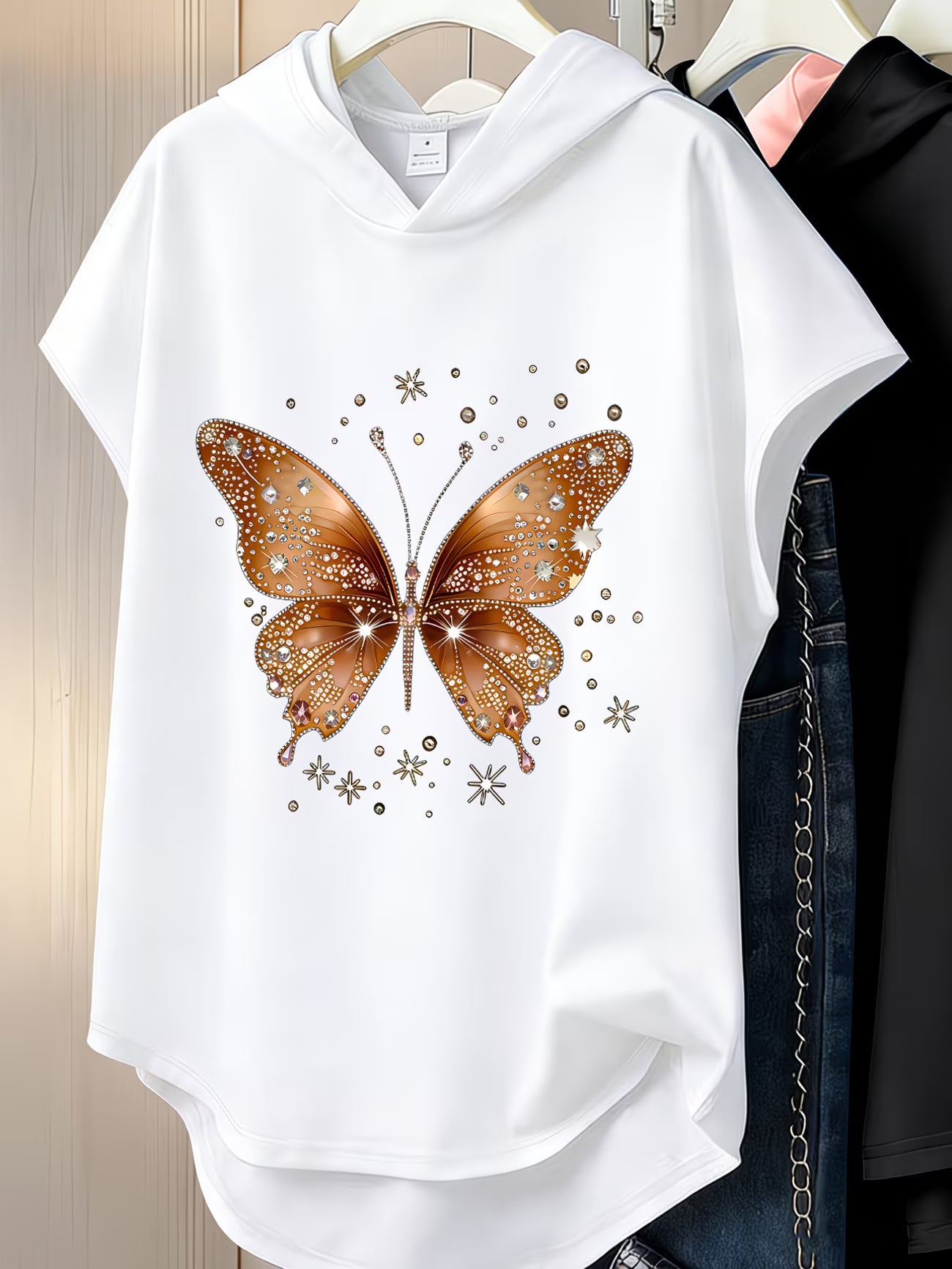 Hooded Butterfly Print T-Shirt — Fashion-Forward Loose Fit