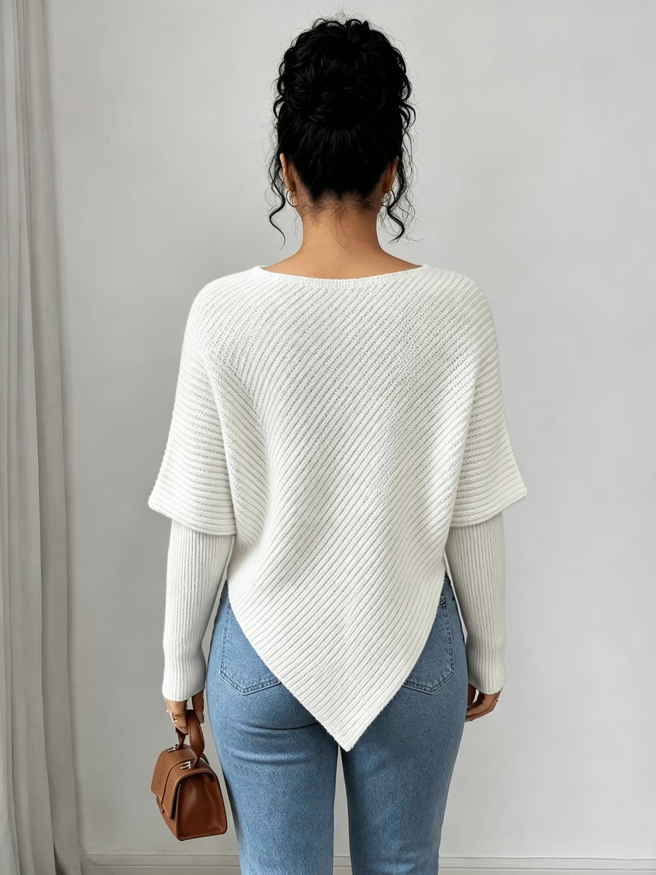 Golden Exaggerated Flower Batwing Sleeve Pullover Sweater