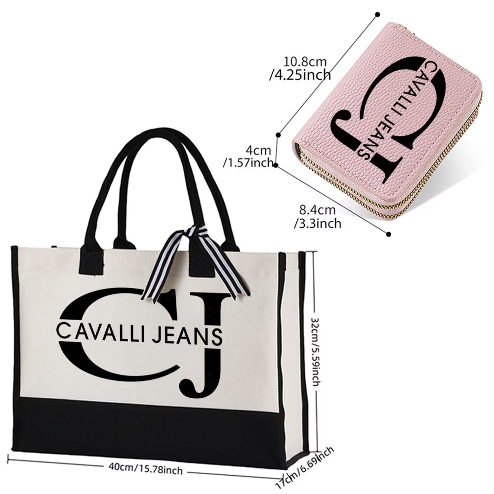 Brand Toter Bag & Short Zipper Wallet Set