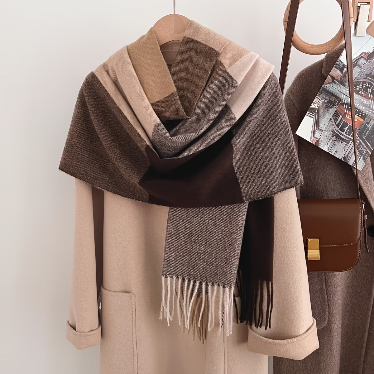 Colour-Block Patchwork Long Winter Scarf – Thick Multi-Colour Fashion Scarf