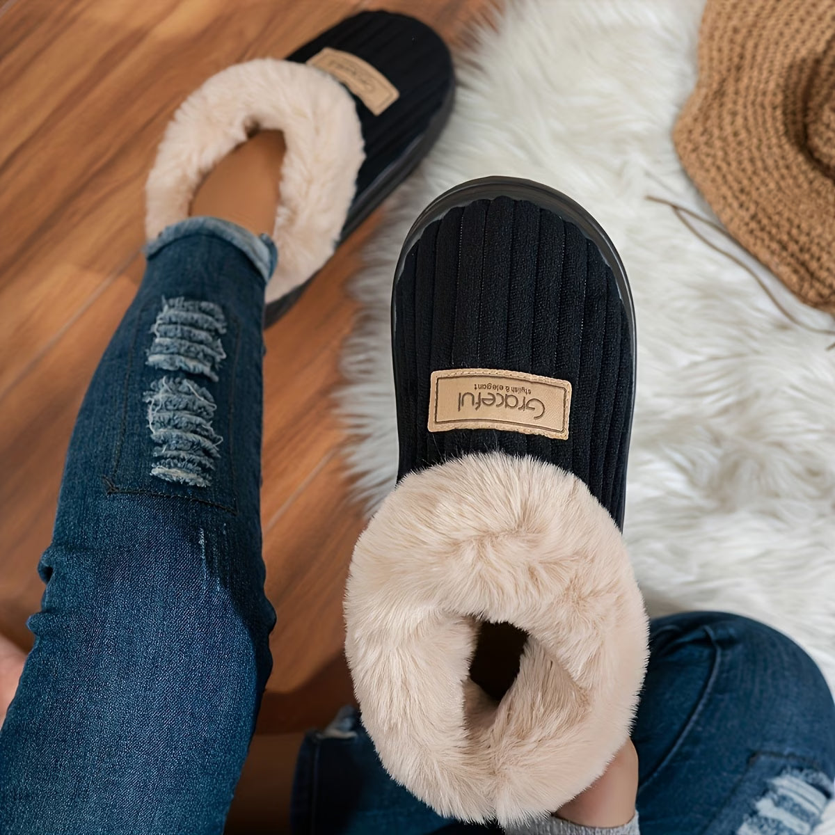 Women's Winter Cosy Indoor Slippers – Thick Sole & Soft Wrap-Around Heel