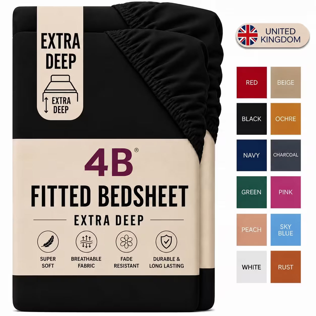 4B Deep Pocket Fitted Sheet – Durable, Easy Care & Secure Mattress Fit
