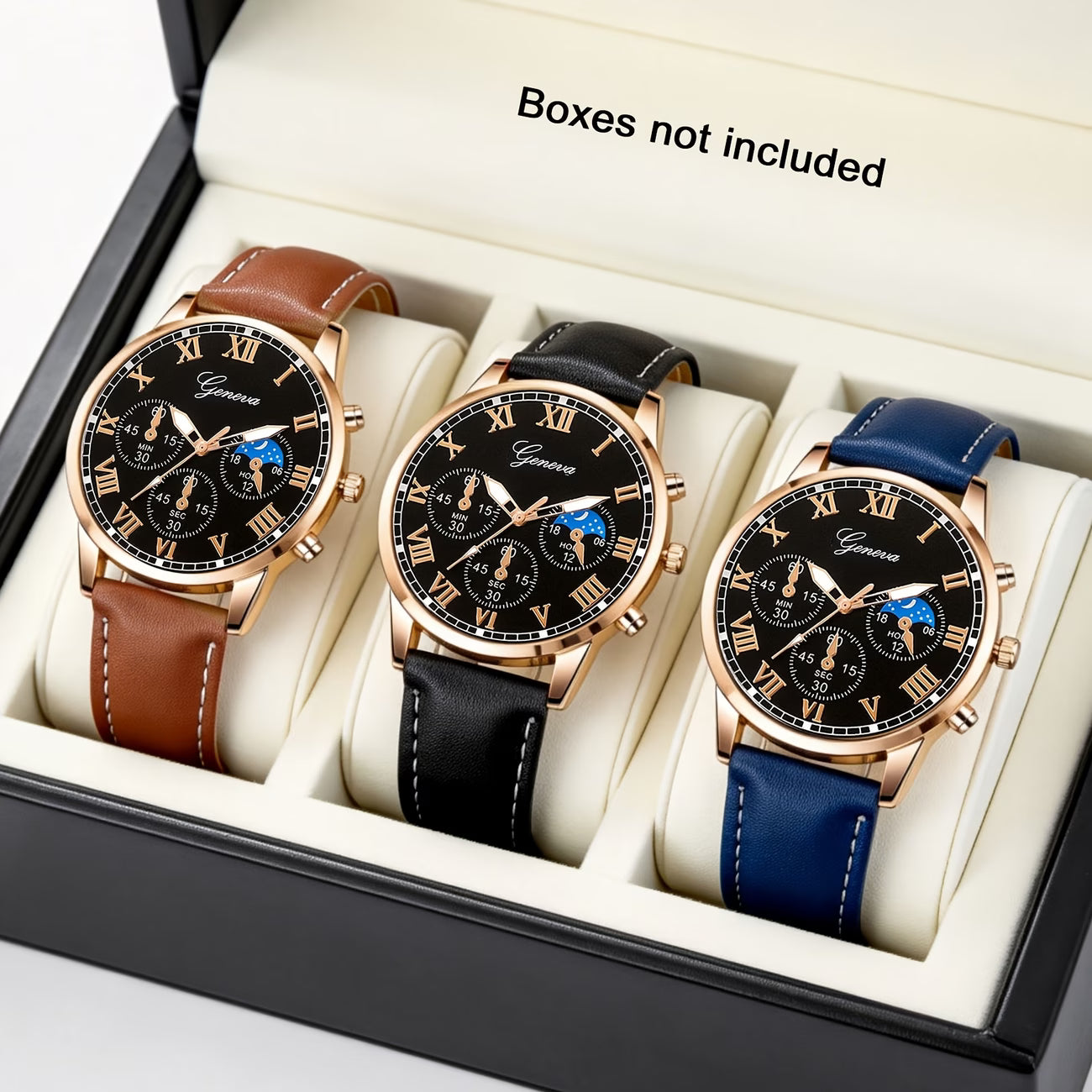 3pcs Men's Business Round Dial Quartz Watch Set