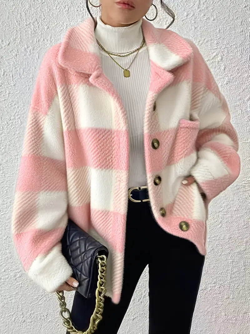 Women'S Elegant Plaid Fleece Jacket