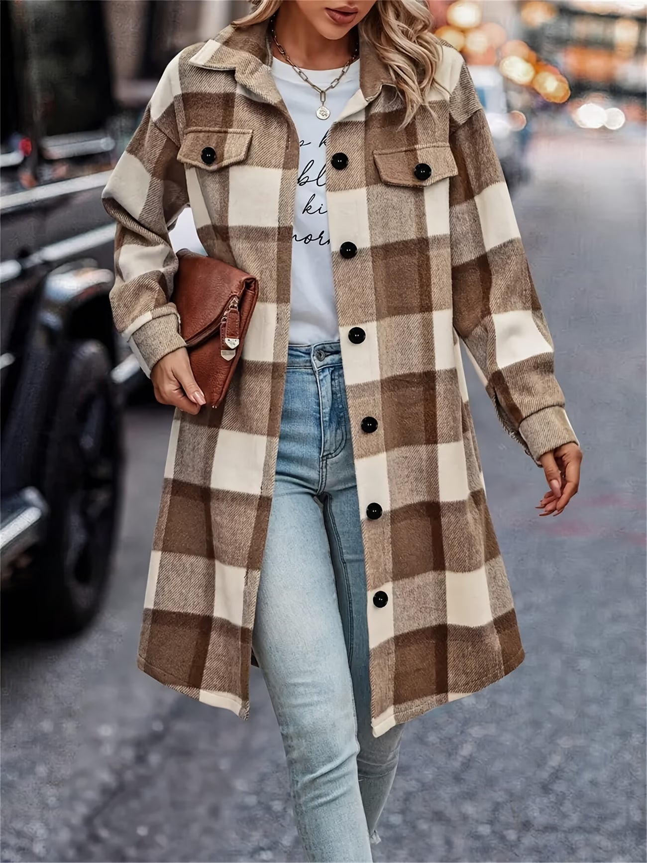 Elegant Women's Plaid Long-Sleeve Casual Shirt