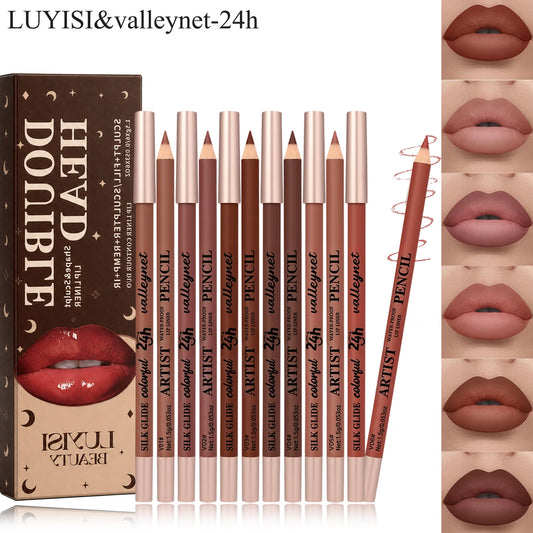 6-Piece Lip Liner Pencil Kit – Matte Nude, Brown & Rose Contour Shades