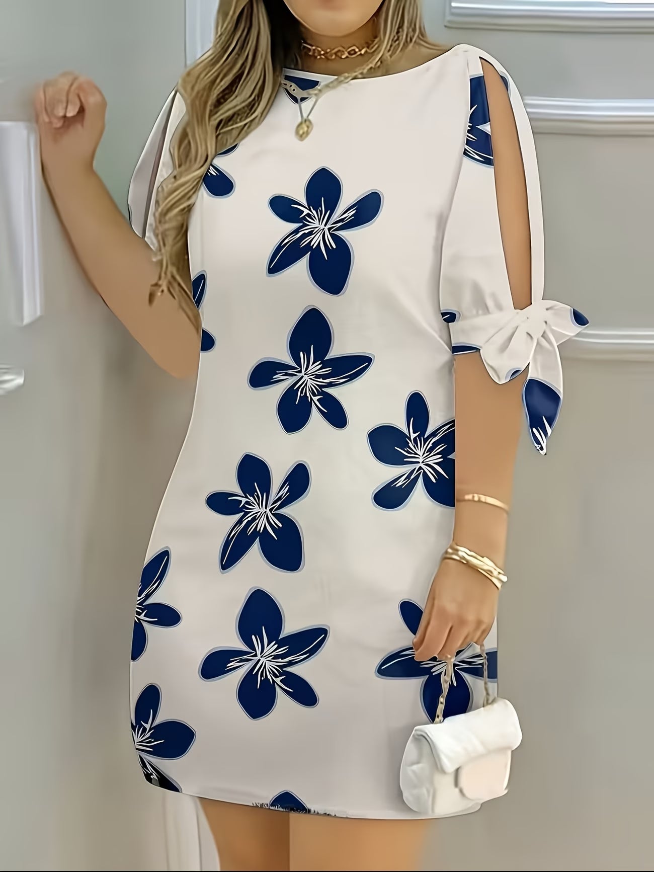 Floral Print Tie-Sleeve Dress
