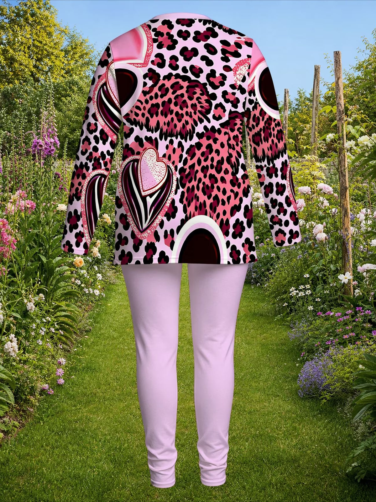 Women's Leopard & Heart Print Trouser Set