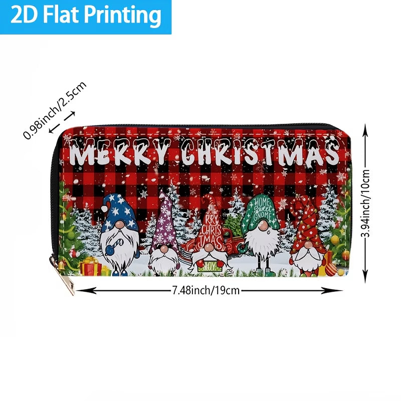 Plaid Christmas Gnome Long Zip Wallet with Card Slots
