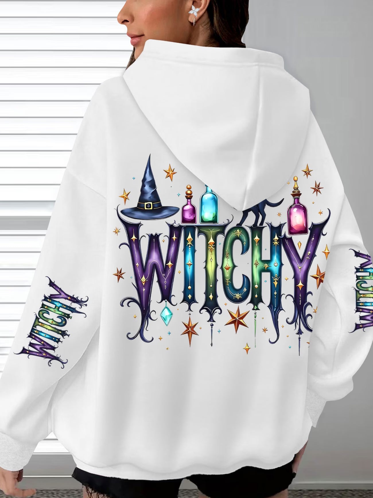 Women's Halloween Wizard Print Hooded Sweatshirt