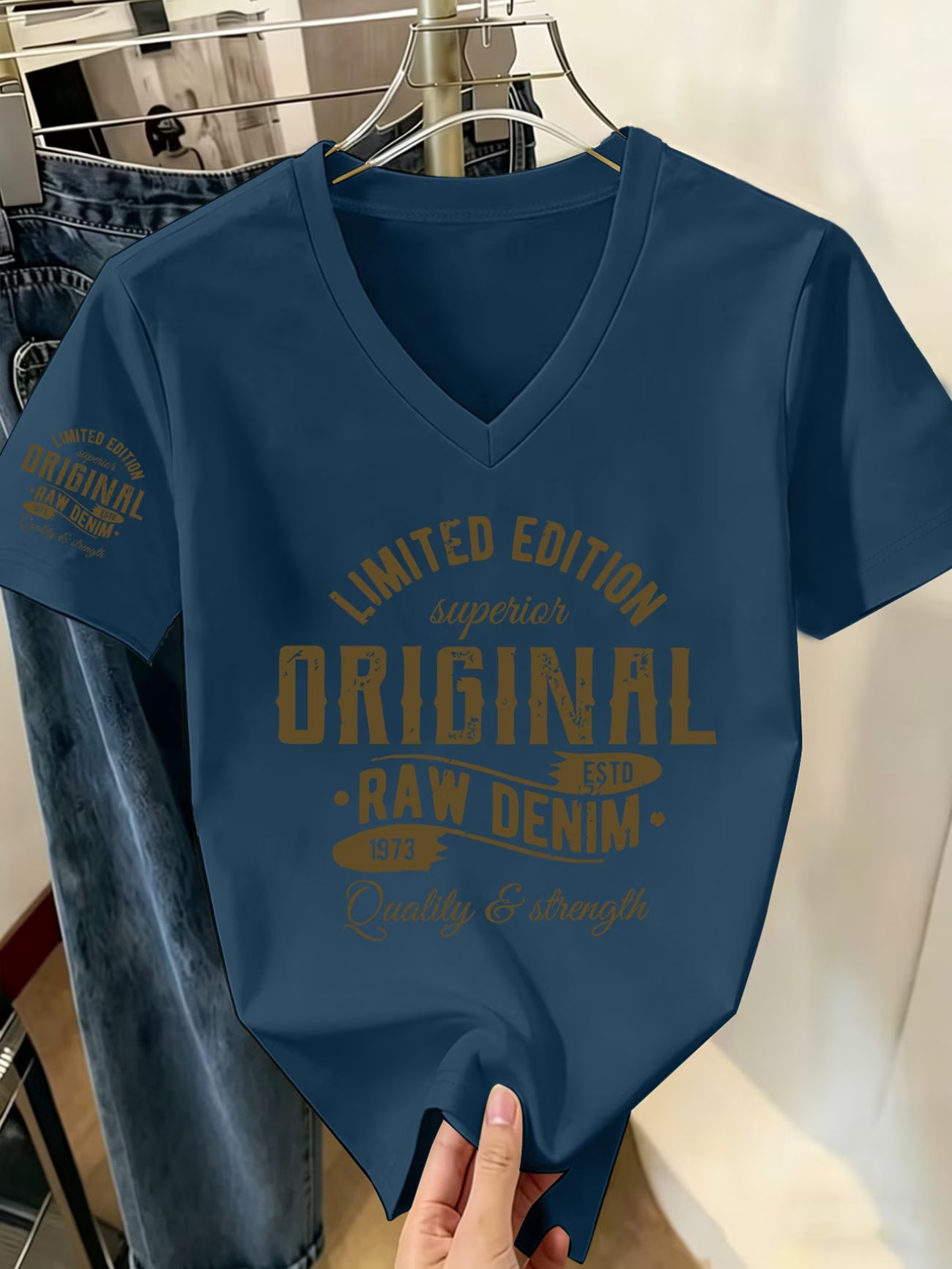 V-Neck Printed T-Shirt – Classic Retro Design