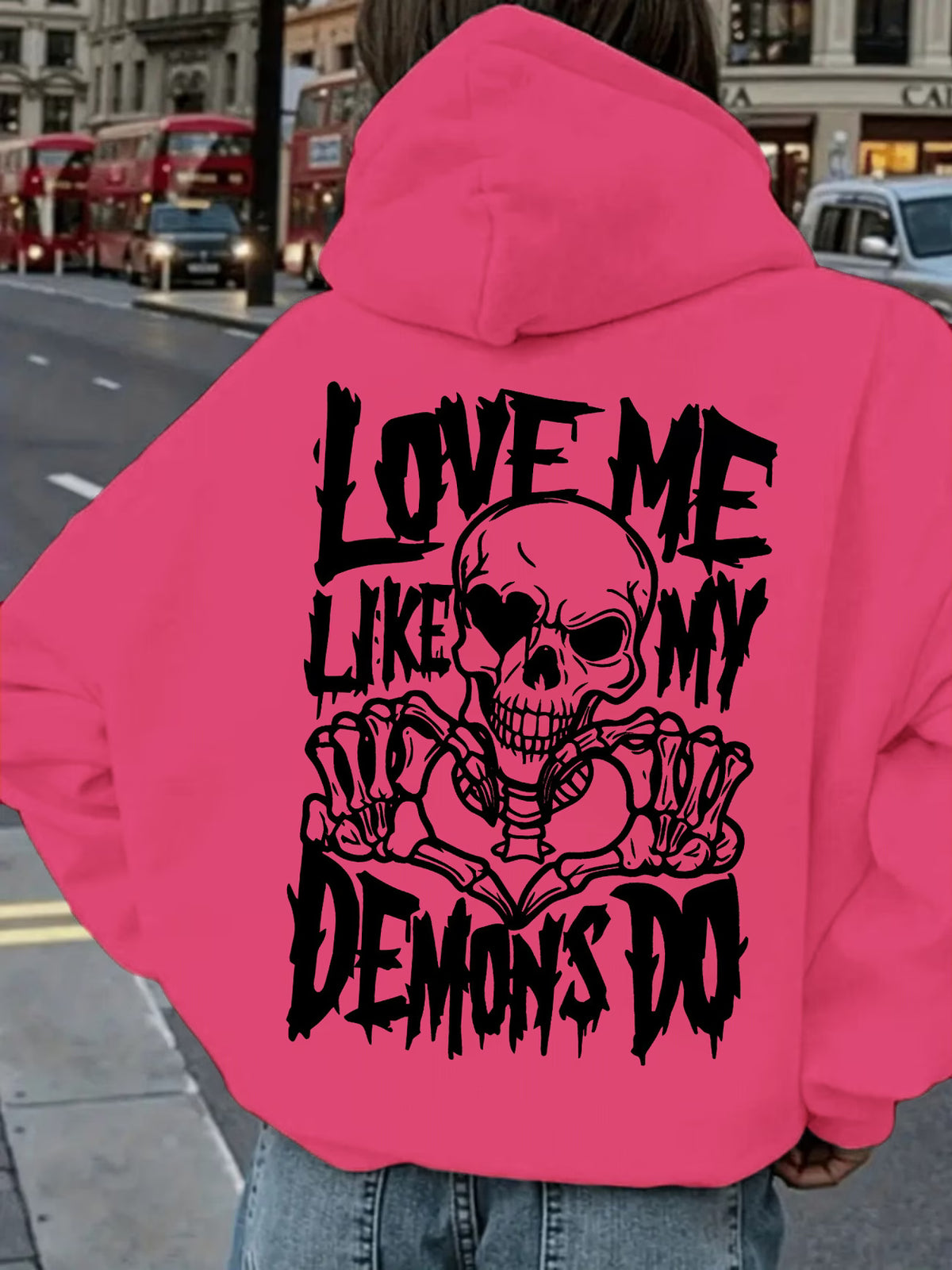 "Love Me Like My Demon" Skull Print Hoodie