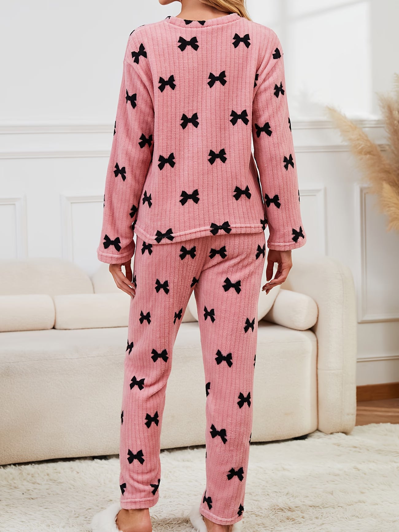 Women's Bow Two-Piece Lined Winter Homewear Set