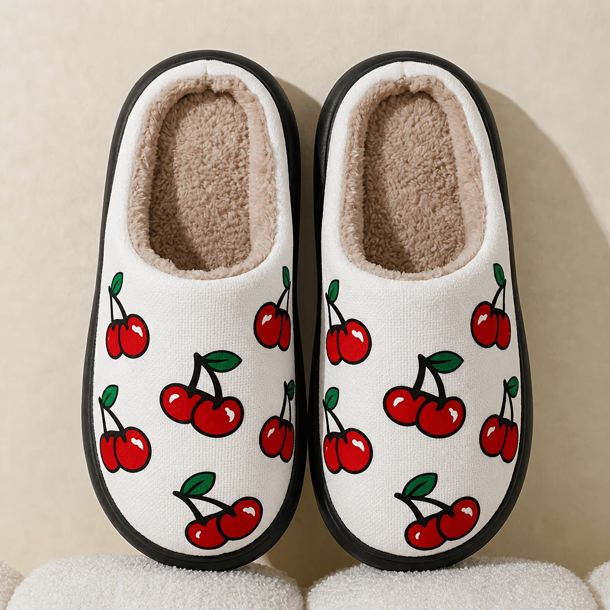 Fruit Print Plush Slippers