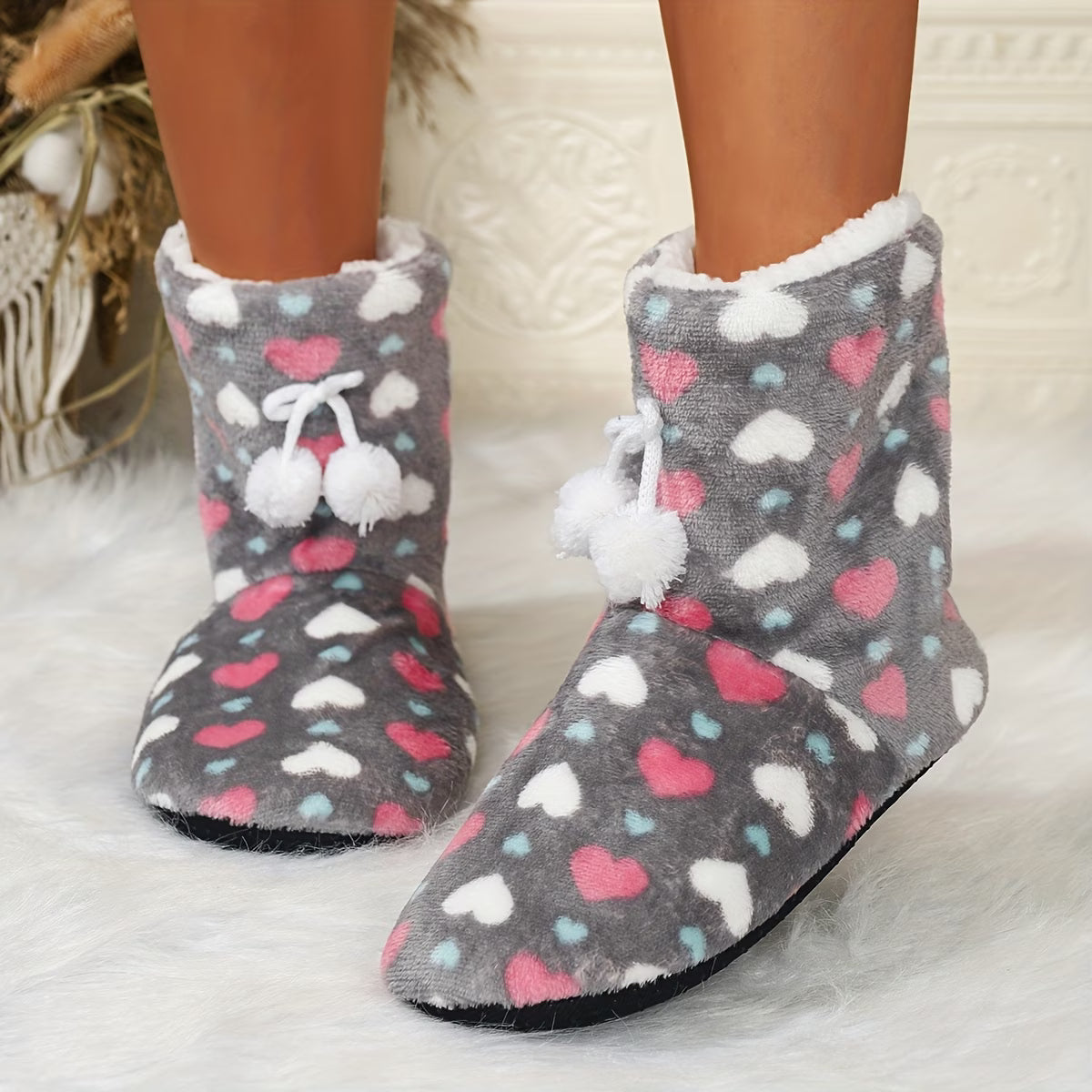 Women's Soft Heart Bow Slippers