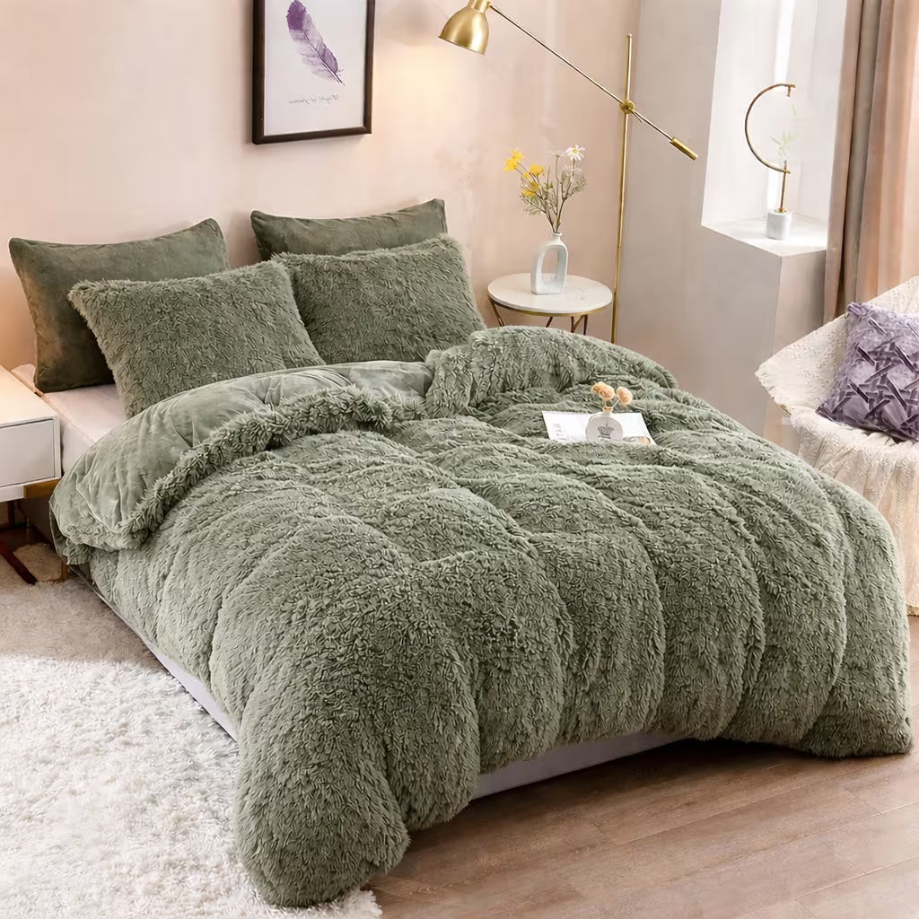 Sunshine 3pcs Easy And Versatile Solid Color Long Plush Duvet Cover Set,