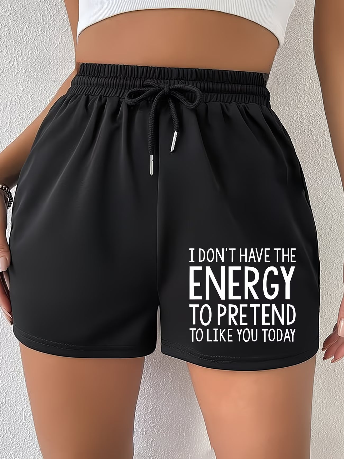 Women's Sassy Letter Print Drawstring Shorts – Comfortable Stretch Fabric