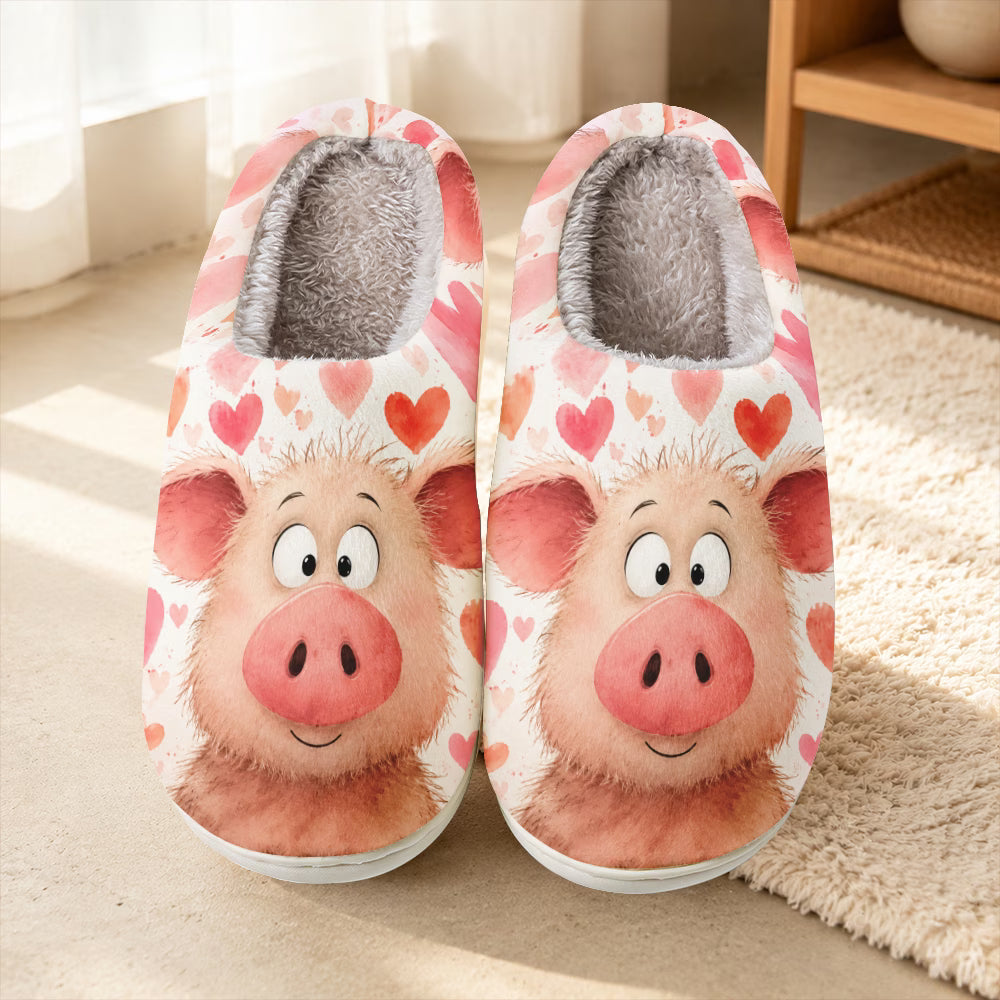 Cartoon Pig & Heart Pattern Soft Slippers