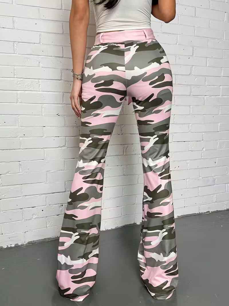 Long Camouflage Print Pants with Pockets