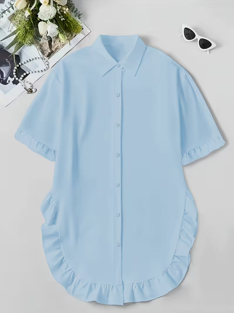 Plus Size Short-Sleeve Ruffled Summer Blouse for Women