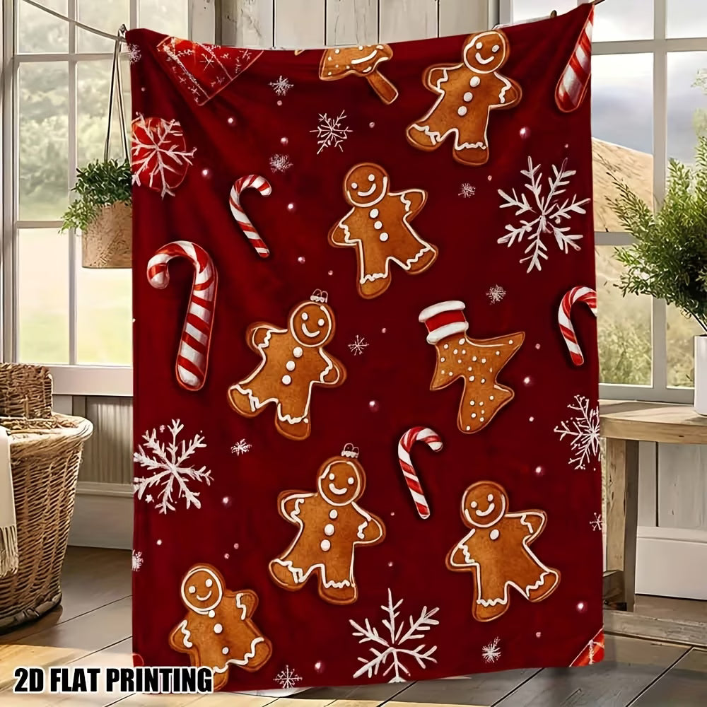 Christmas Gingerbread & Snowflake Fleece Blanket – Soft Warm All-Seasons Throw, Multi-Size