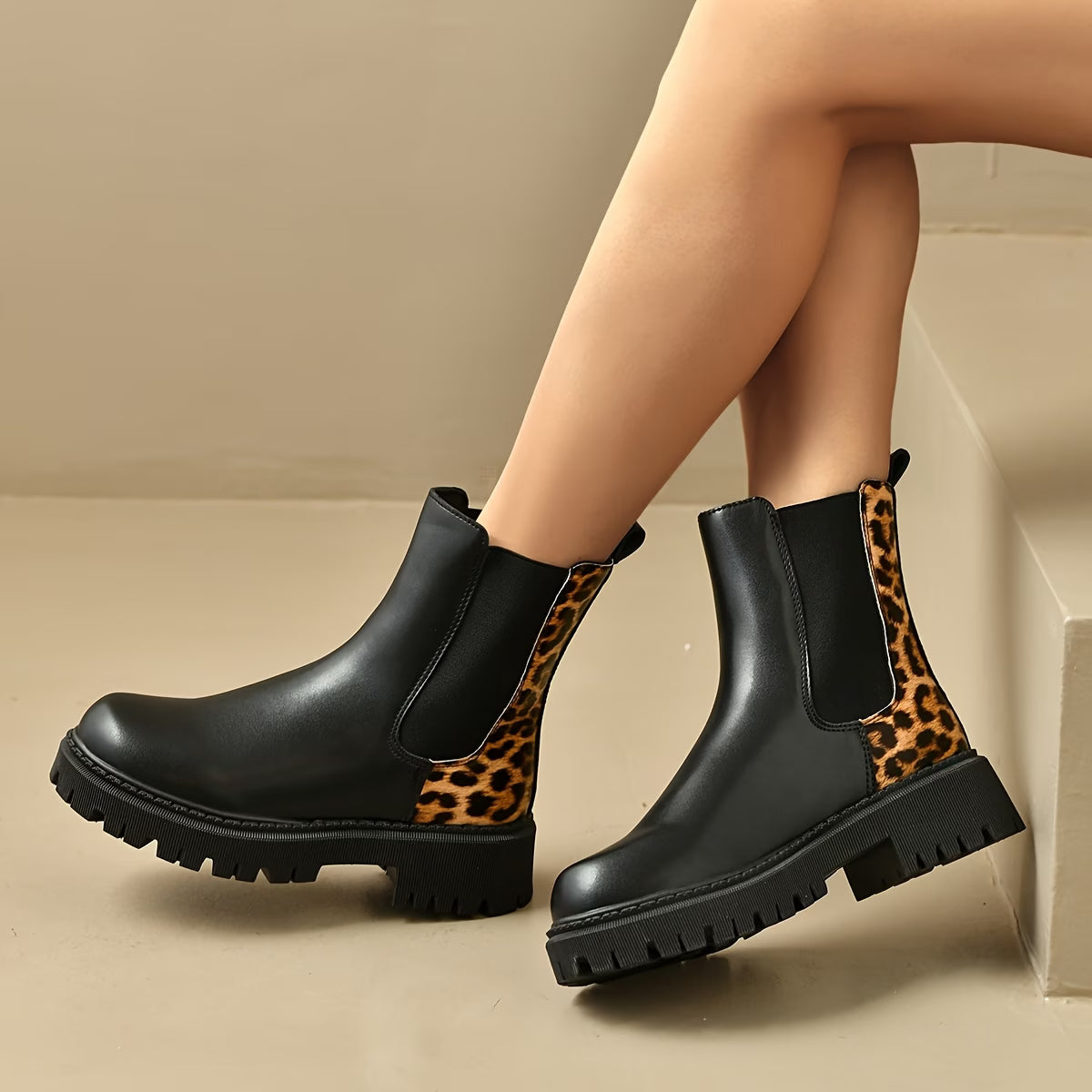Women’s Leopard Print Patent Platform Chelsea Boots