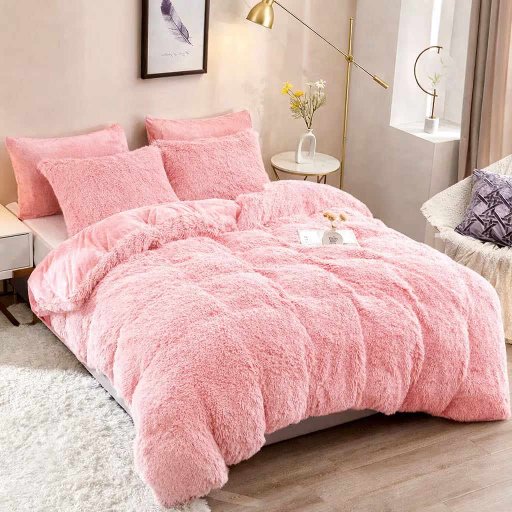 Sunshine 3pcs Easy And Versatile Solid Color Long Plush Duvet Cover Set,