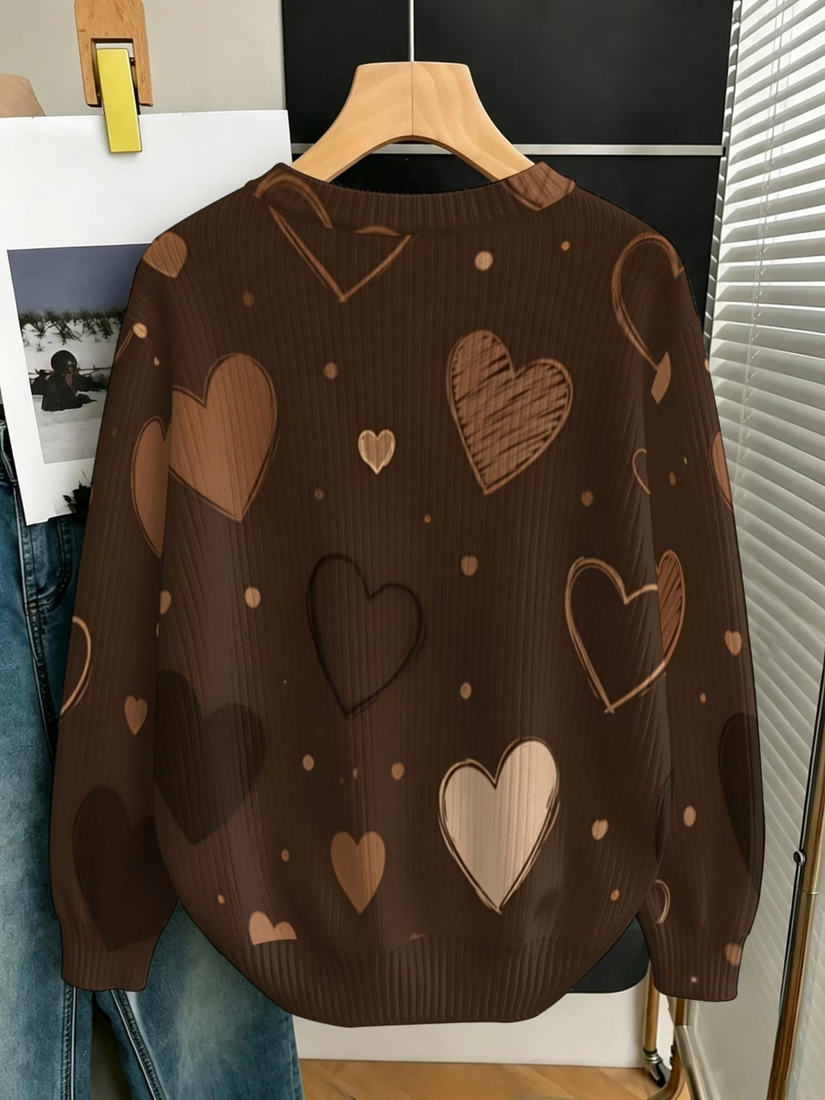 Women's Brown Heart & Cream Dot Print Pullover