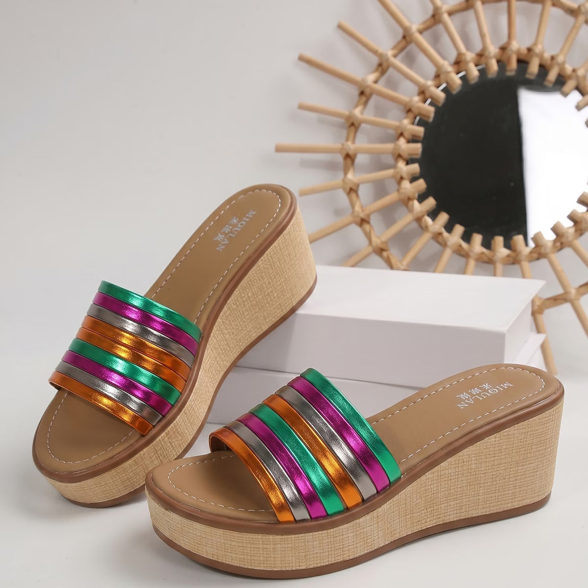 Colourblock Thick-Sole Elevated Sandals