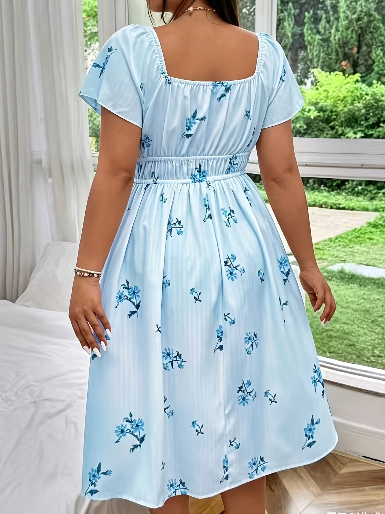 Floral Print Midi Dress | Drawstring Waist | Curve