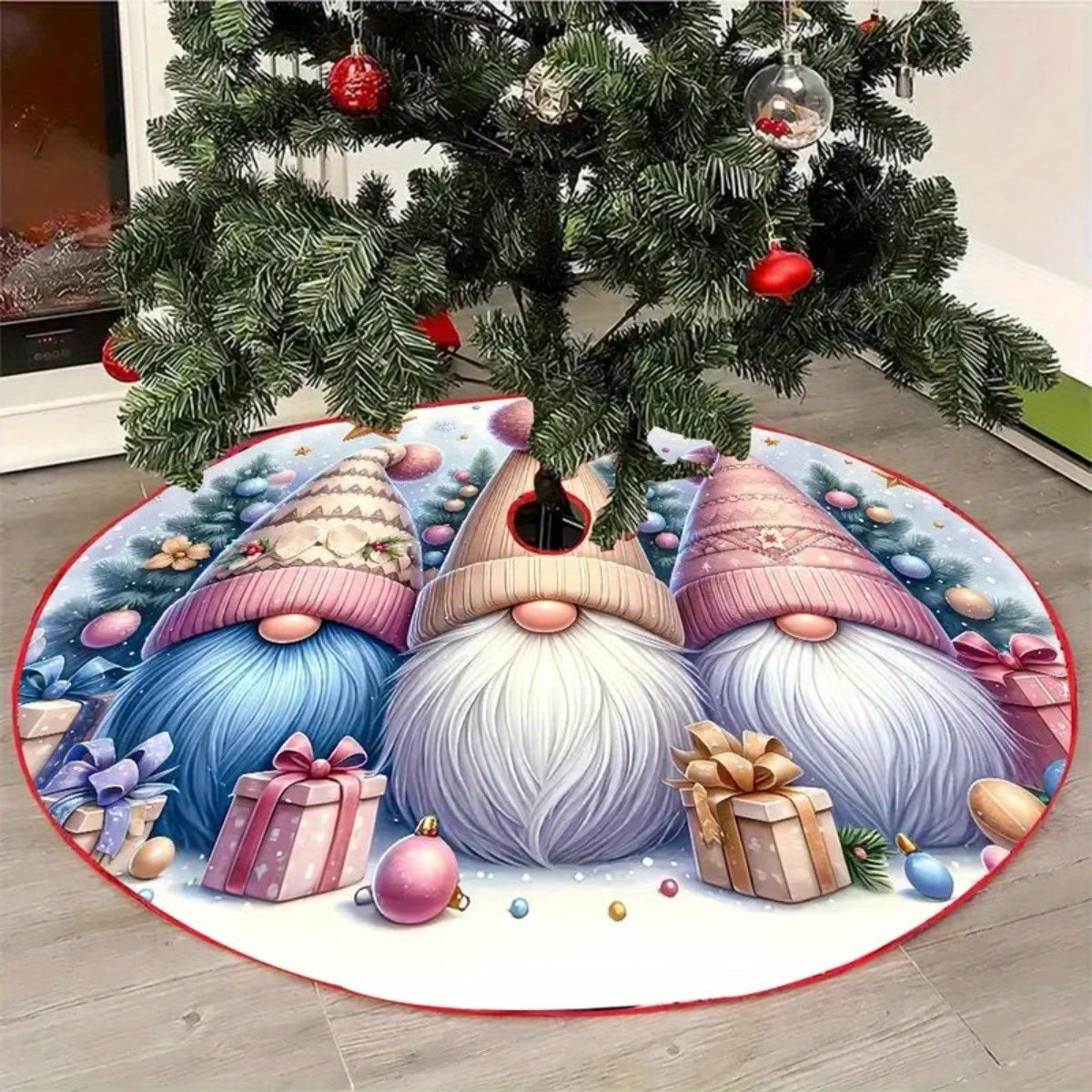 Christmas Tree Skirt Set of 2 | Festive Gnome Design | 60cm & 90cm Durable Polyester Holiday Decoration