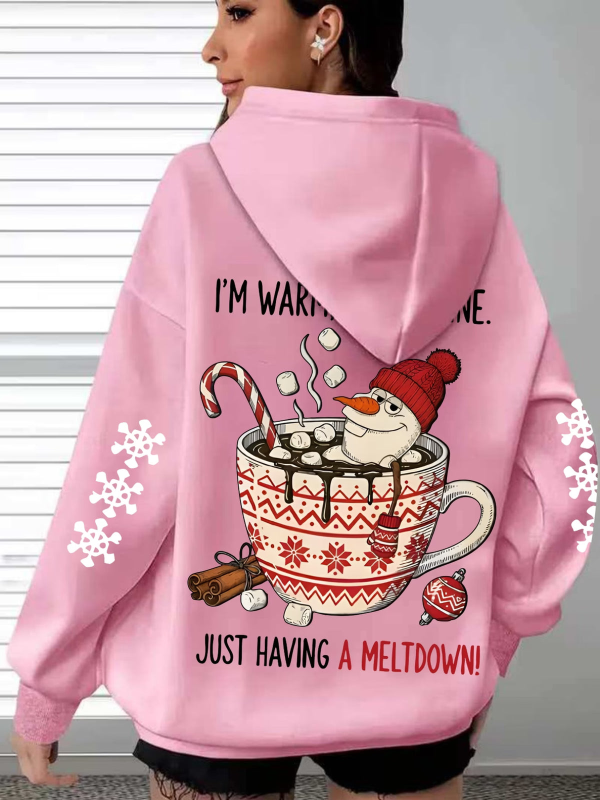 Women's Hot Chocolate Snowman Print Hoodie